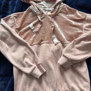 Velvet Hoodie with Ribbon Ties